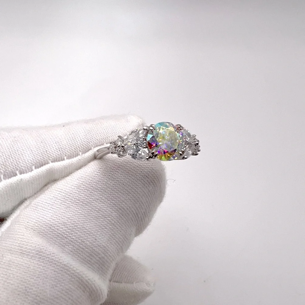 .925 Sterling Silver Iridescent Rainbow CZ Ring